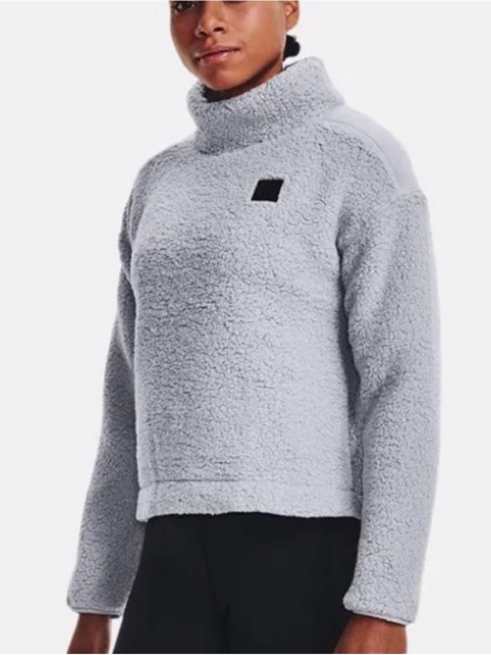 Under Armour Womens Sherpa Fleece Mock Neck Pullover Sweater Blue Gray S Small